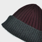 Wool Beanie in Claret & Charcoal