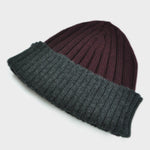 Wool Beanie in Claret & Charcoal