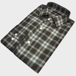 Brushed Cotton Spread Collar Check Shirt in Brown & Beige