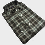 Brushed Cotton Spread Collar Check Shirt in Brown & Beige