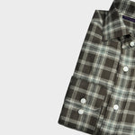 Brushed Cotton Spread Collar Check Shirt in Brown & Beige