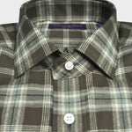 Brushed Cotton Spread Collar Check Shirt in Brown & Beige