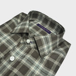 Brushed Cotton Spread Collar Check Shirt in Brown & Beige