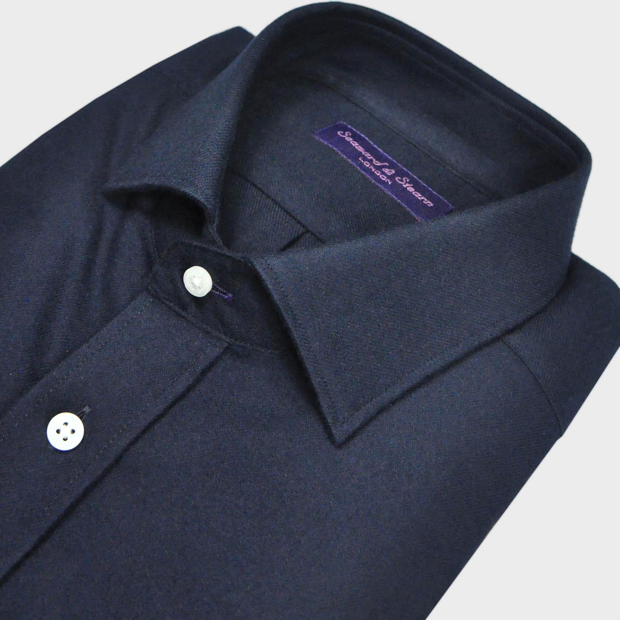 Heavyweight Brushed Cotton Spread Collar Shirt with Button Breast Pocket in Dark Blue