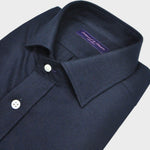 Heavyweight Brushed Cotton Spread Collar Shirt with Button Breast Pocket in Dark Blue