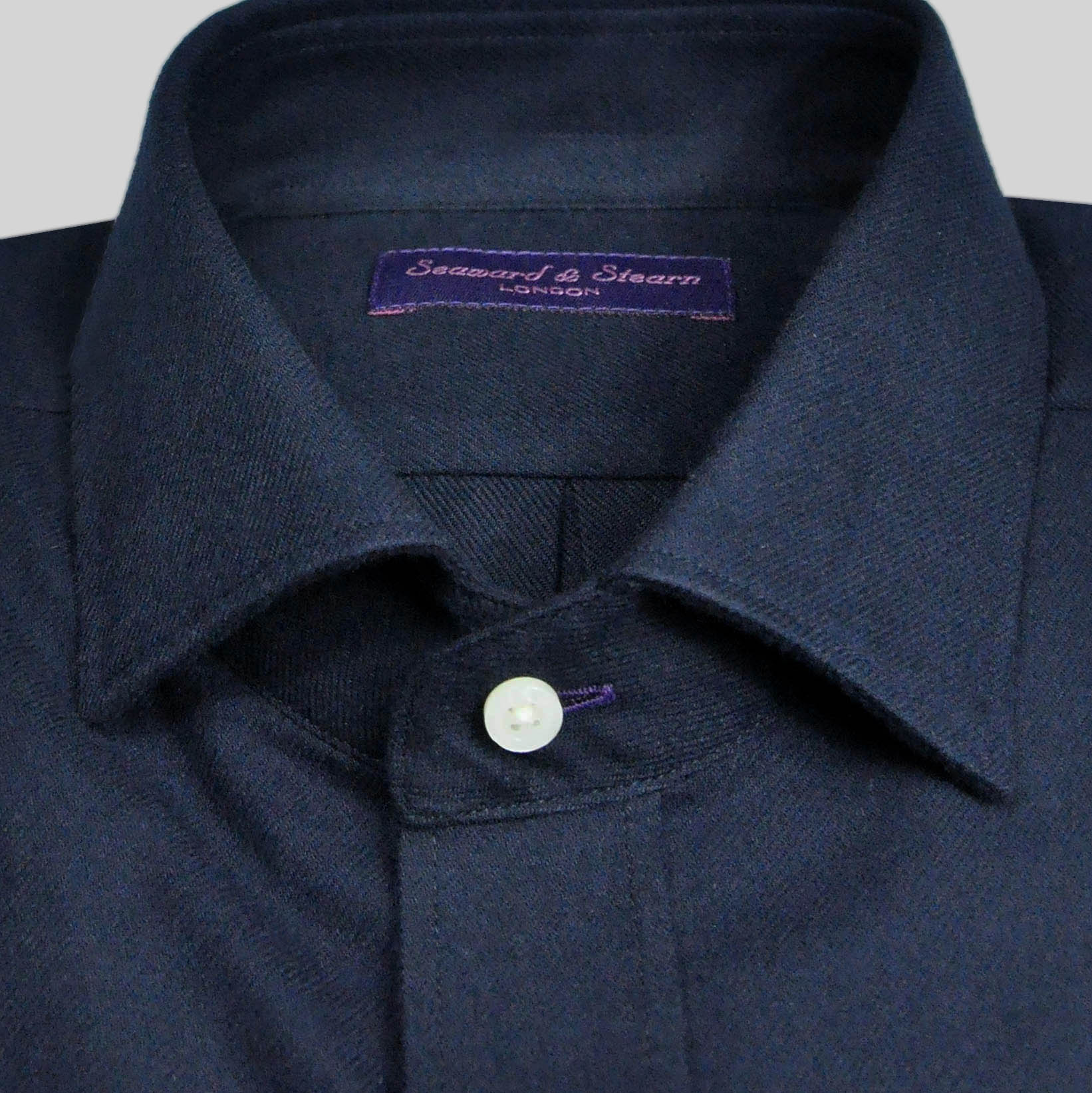 Heavyweight Brushed Cotton Spread Collar Shirt with Button Breast Pocket in Dark Blue