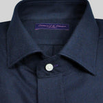Heavyweight Brushed Cotton Spread Collar Shirt with Button Breast Pocket in Dark Blue