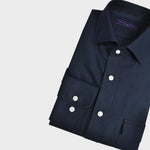 Heavyweight Brushed Cotton Spread Collar Shirt with Button Breast Pocket in Dark Blue