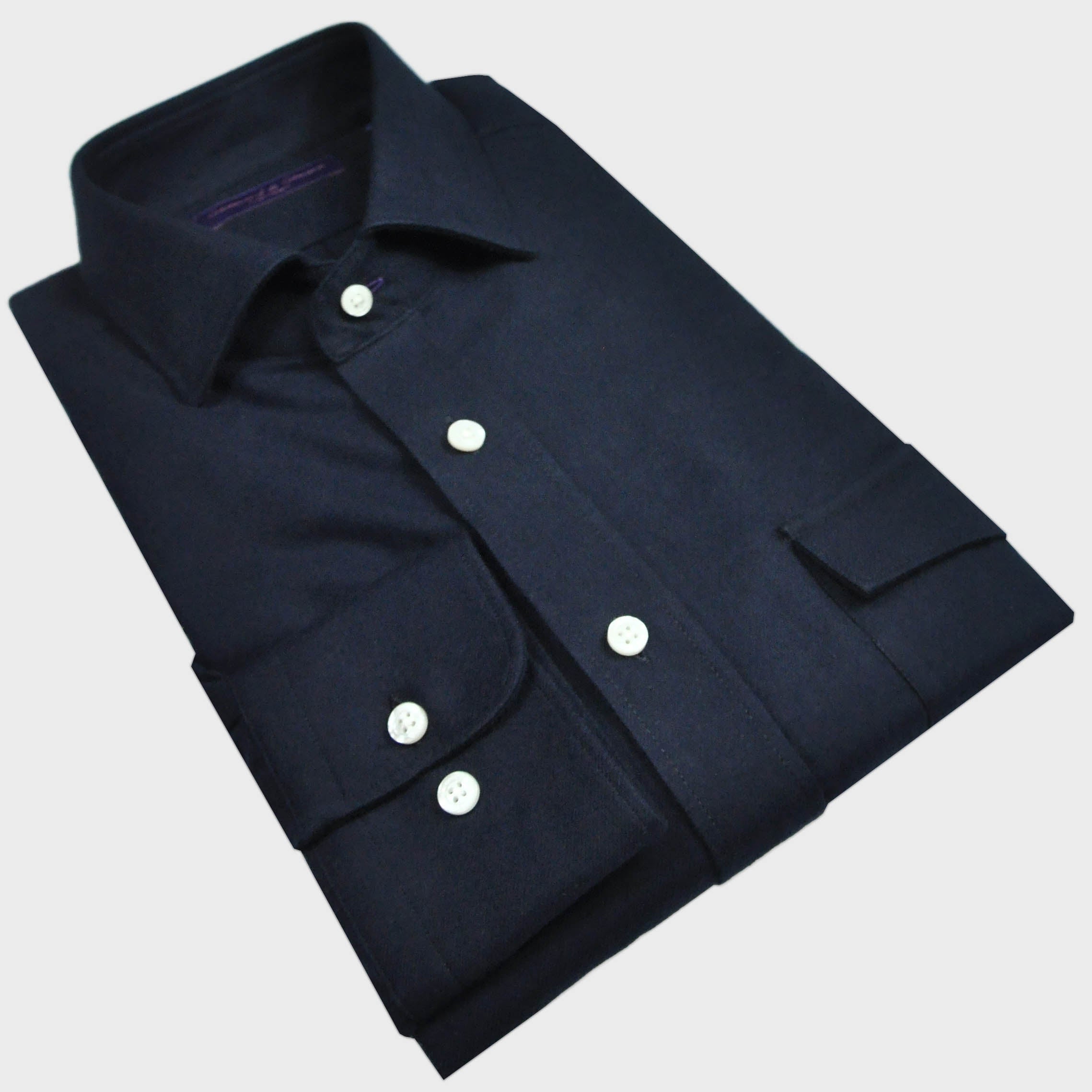 Heavyweight Brushed Cotton Spread Collar Shirt with Button Breast Pocket in Dark Blue
