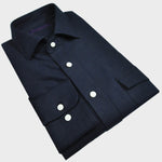 Heavyweight Brushed Cotton Spread Collar Shirt with Button Breast Pocket in Dark Blue