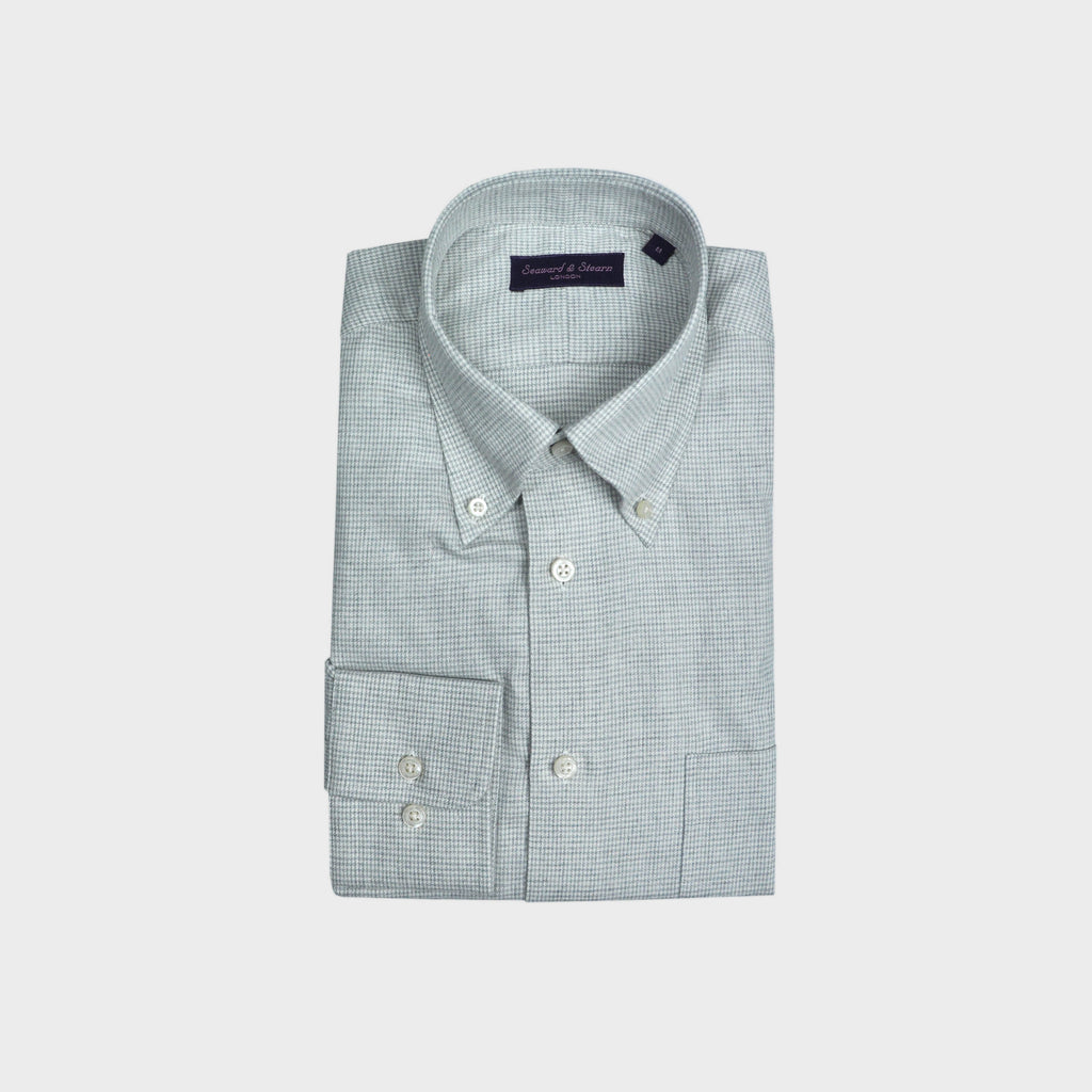 Brushed Cotton Button Down Micro Puppy Check Shirt in Grey