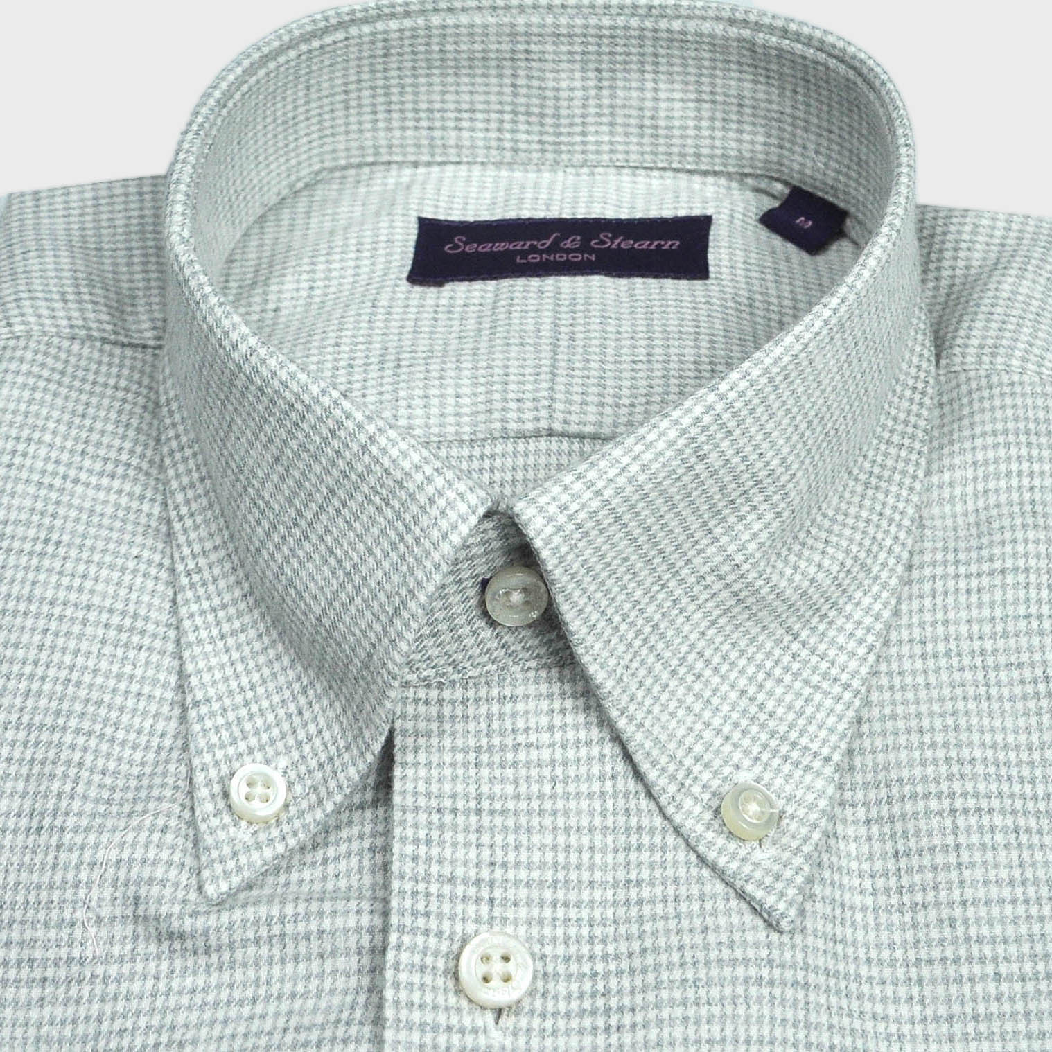 Brushed Cotton Button Down Micro Puppy Check Shirt in Grey