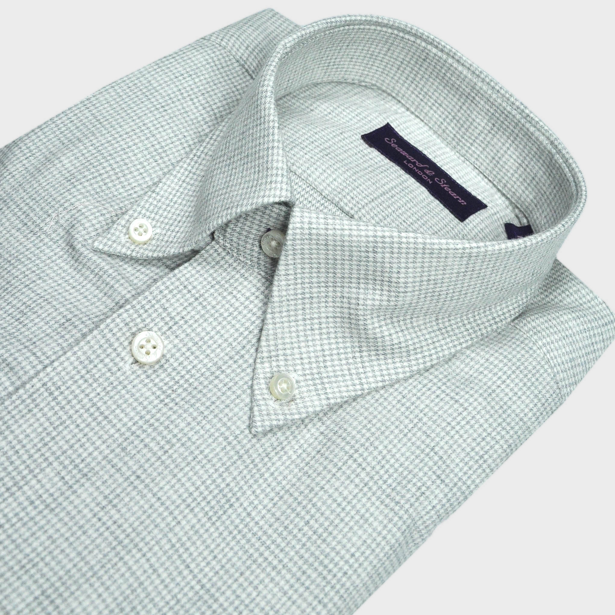 Brushed Cotton Button Down Micro Puppy Check Shirt in Grey
