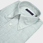 Brushed Cotton Button Down Micro Puppy Check Shirt in Grey