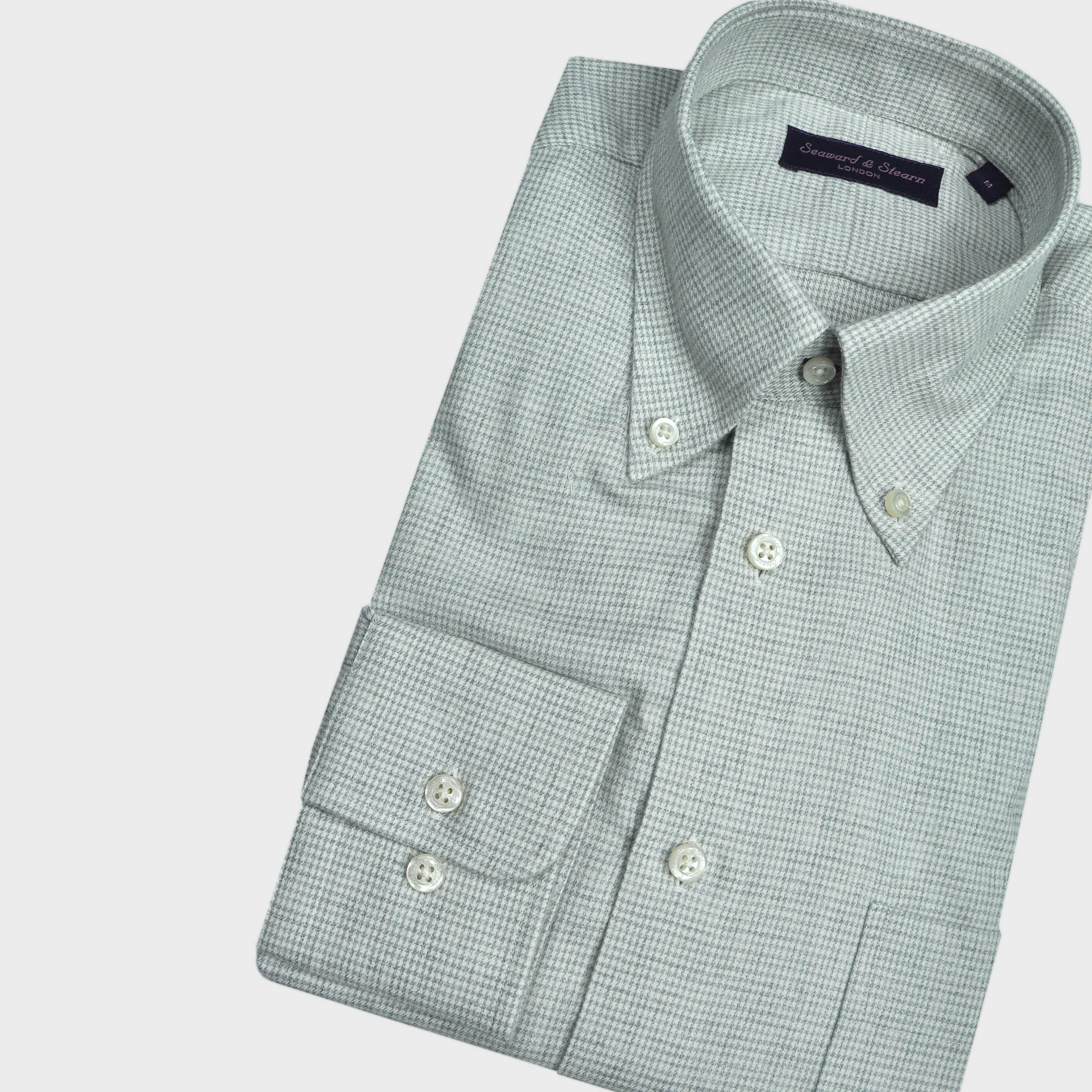 Brushed Cotton Button Down Micro Puppy Check Shirt in Grey