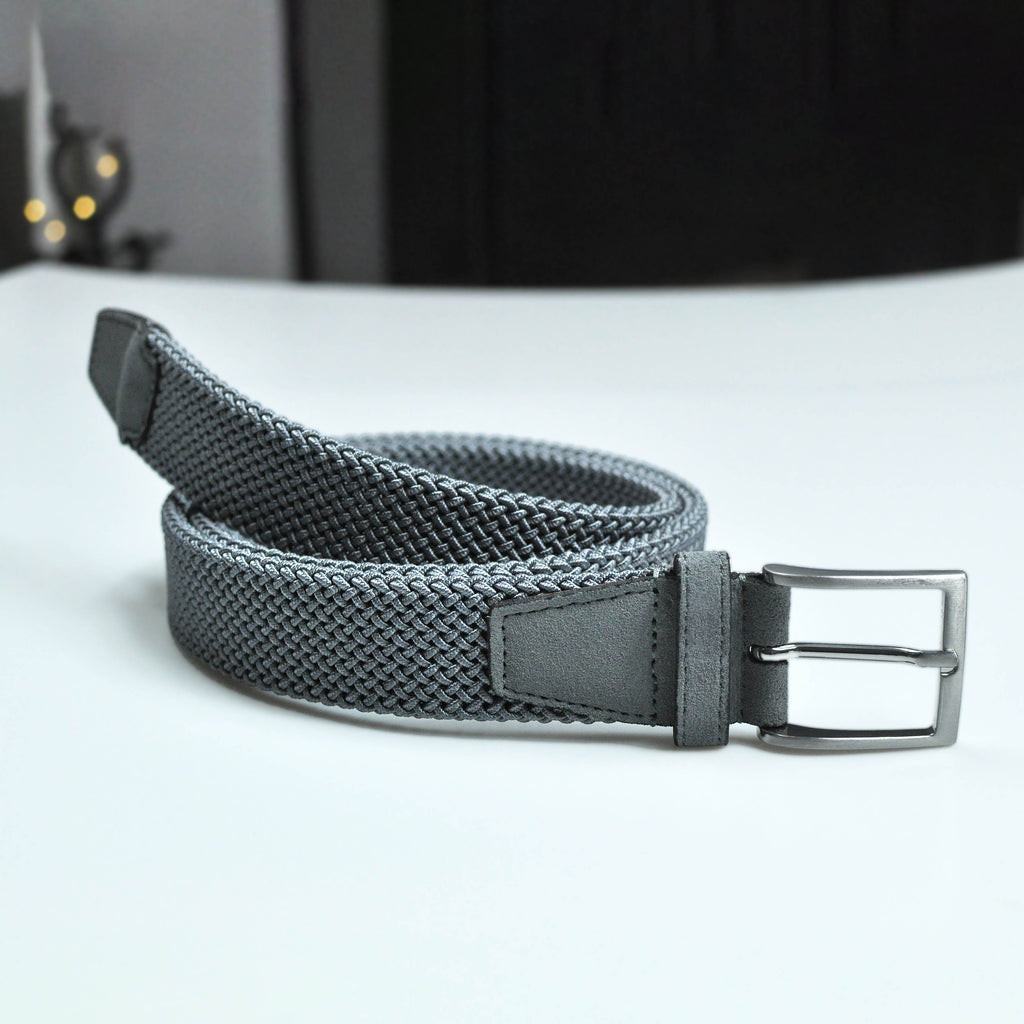 Light Blue Woven Belt with Light Blue Suede Trim & Brass Buckle