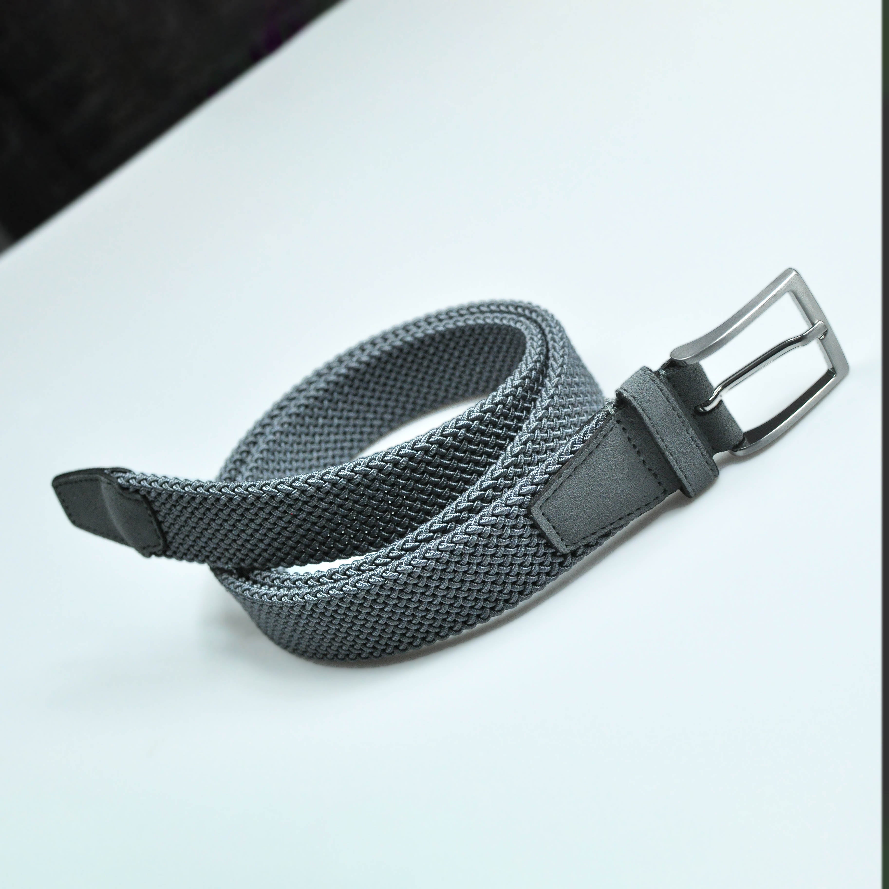 Light Blue Woven Belt with Light Blue Suede Trim & Brass Buckle