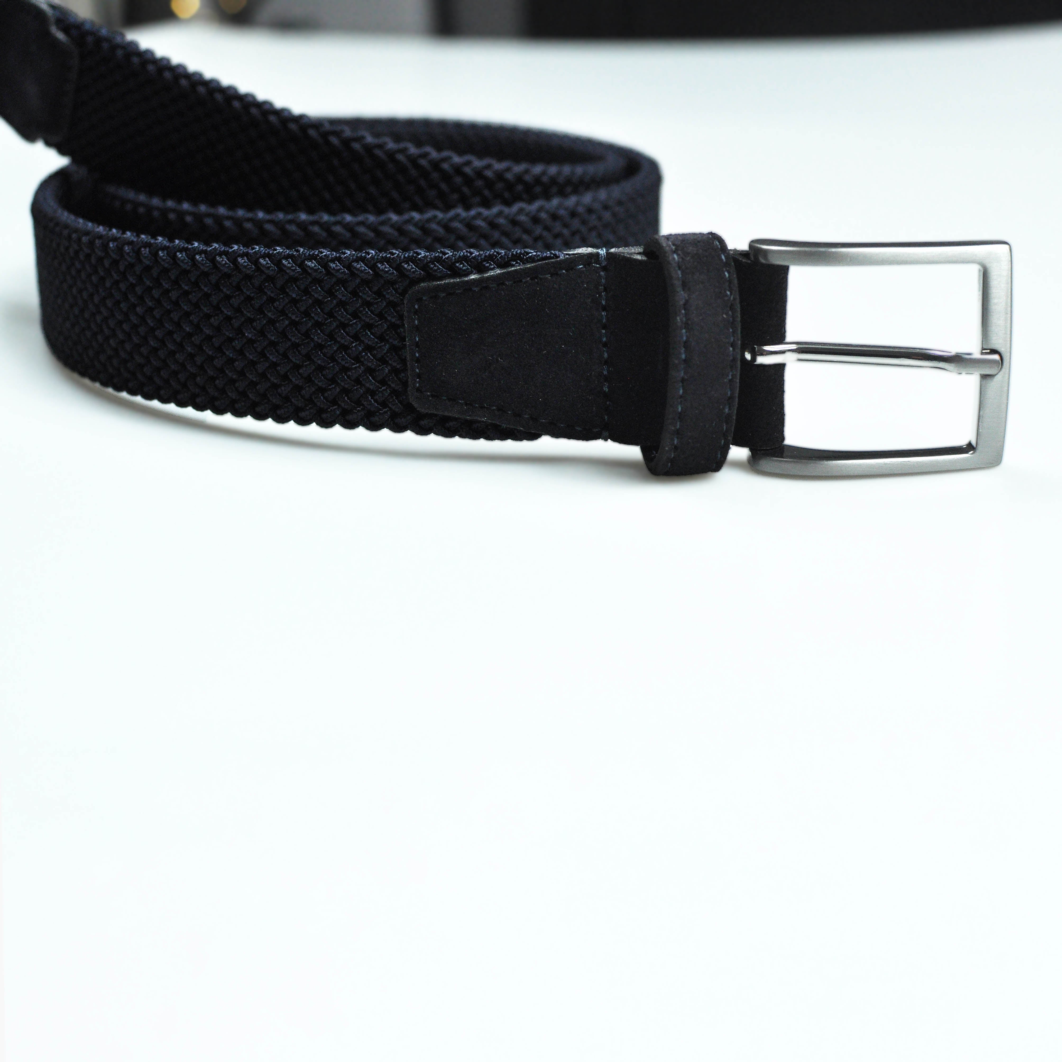 Navy Blue Woven Belt with Blue Suede Trim & Brass Buckle