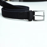Navy Blue Woven Belt with Blue Suede Trim & Brass Buckle