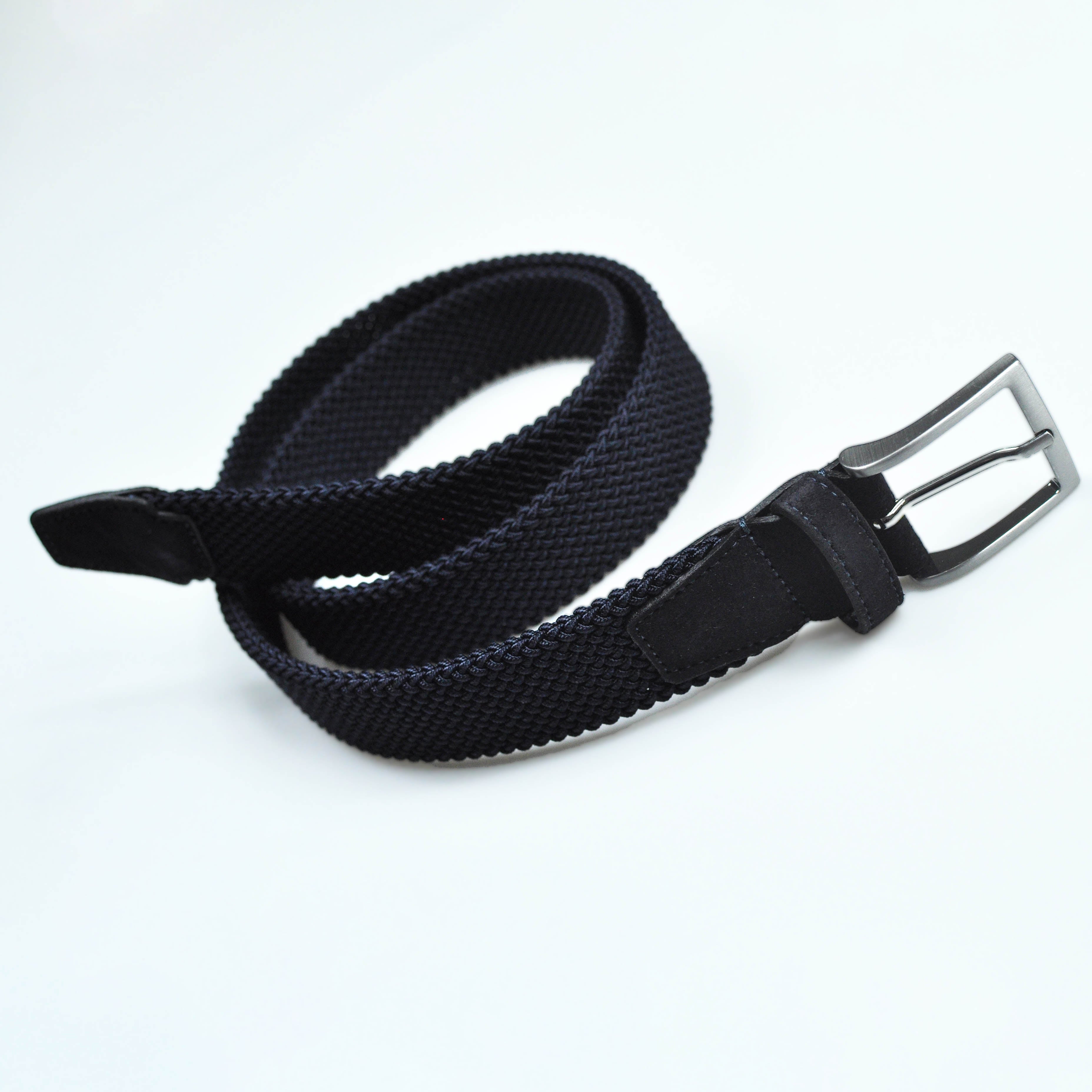 Navy Blue Woven Belt with Blue Suede Trim & Brass Buckle