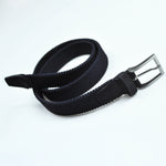 Navy Blue Woven Belt with Blue Suede Trim & Brass Buckle