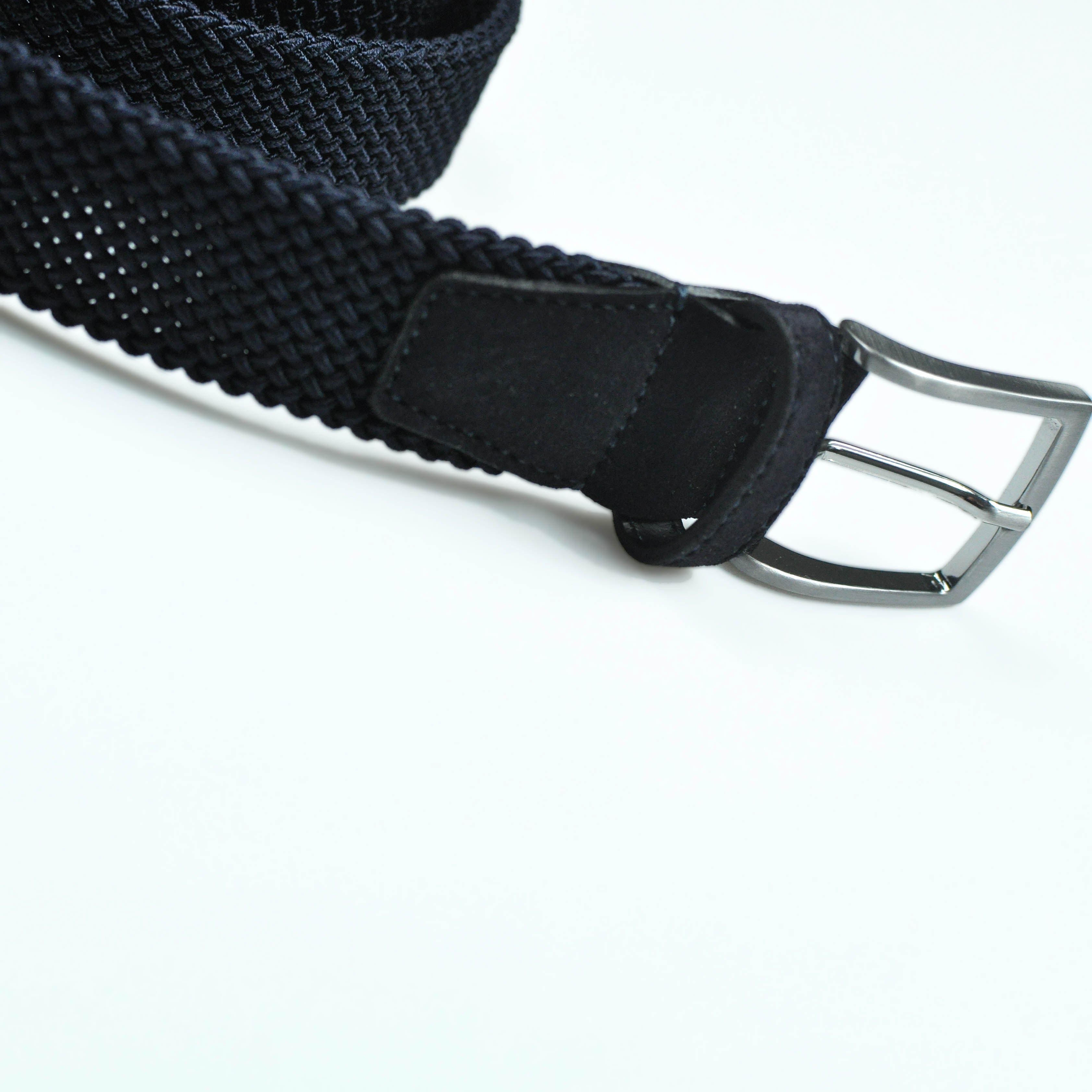 Navy Blue Woven Belt with Blue Suede Trim & Brass Buckle