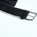 Navy Blue Woven Belt with Blue Suede Trim & Brass Buckle