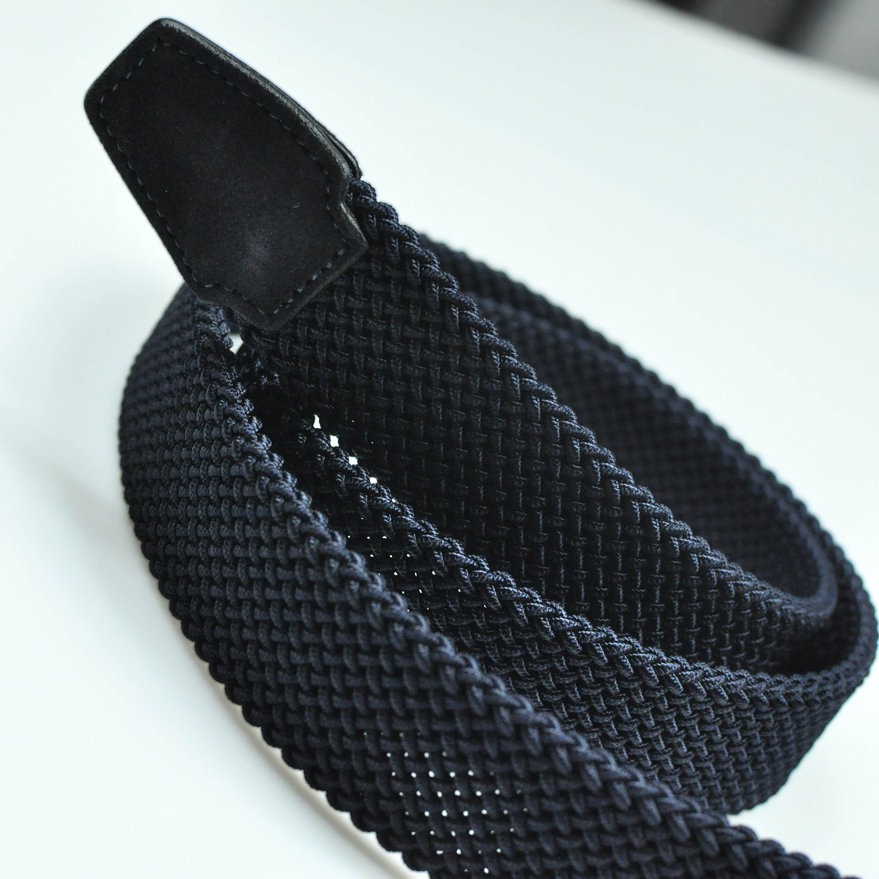 Navy Blue Woven Belt with Blue Suede Trim & Brass Buckle