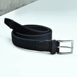 Navy Blue Woven Belt with Blue Suede Trim & Brass Buckle