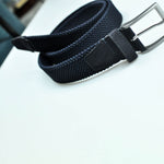 Navy Blue Woven Belt with Blue Suede Trim & Brass Buckle