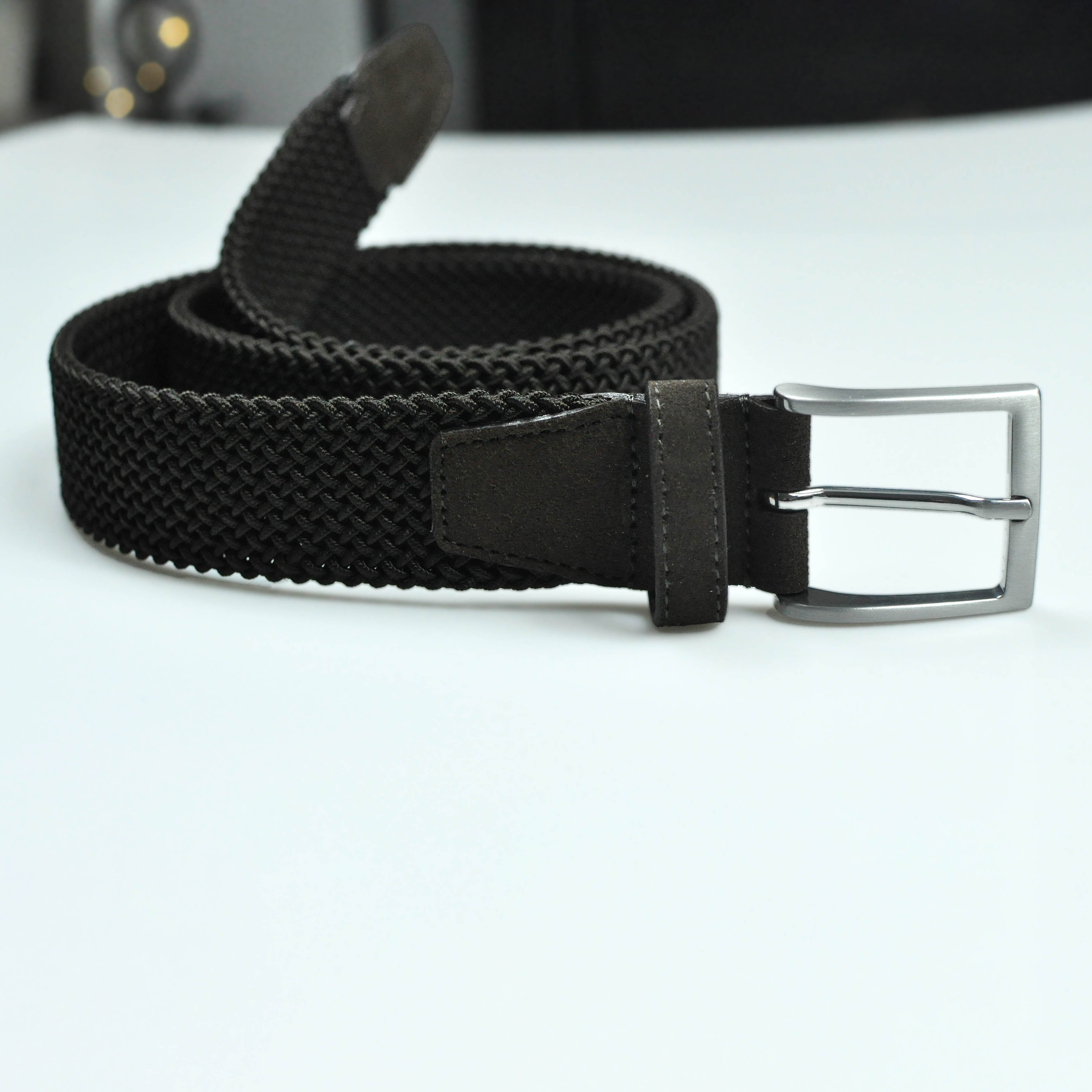 Brown Woven Belt with Brown Suede Trim & Brass Buckle