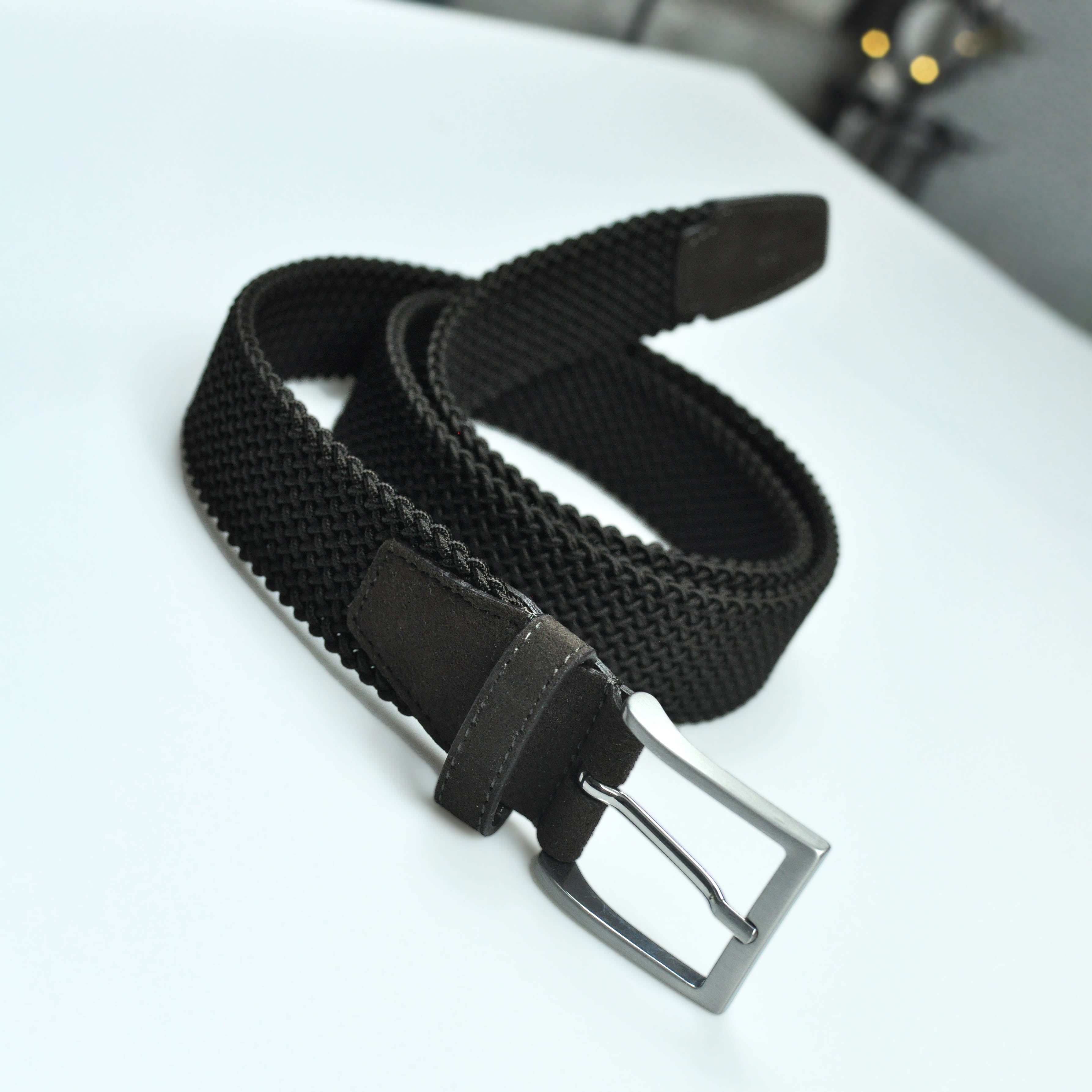 Brown Woven Belt with Brown Suede Trim & Brass Buckle