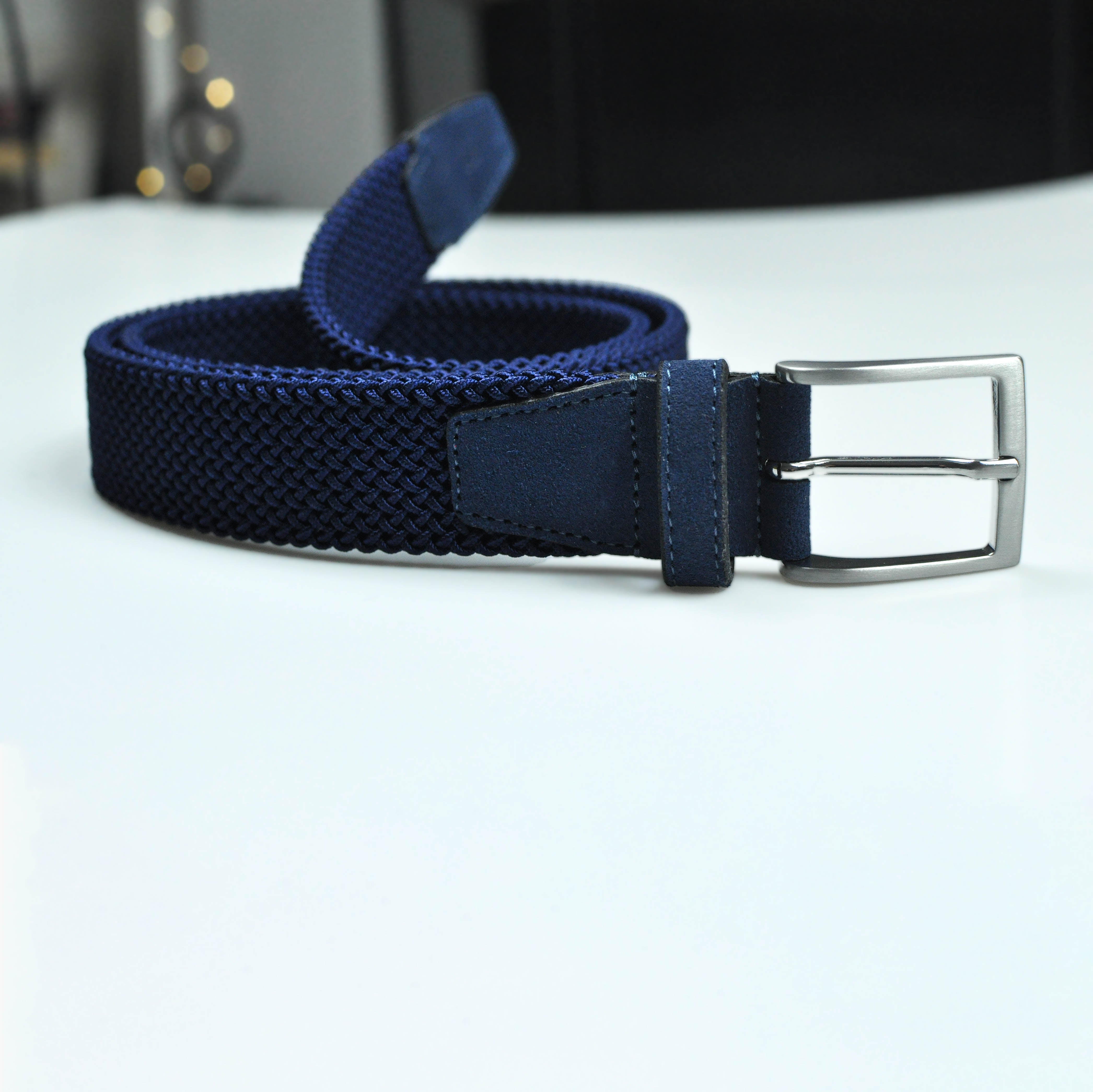 Royal Blue Woven Belt with Royal Blue Suede Trim & Brass Buckle