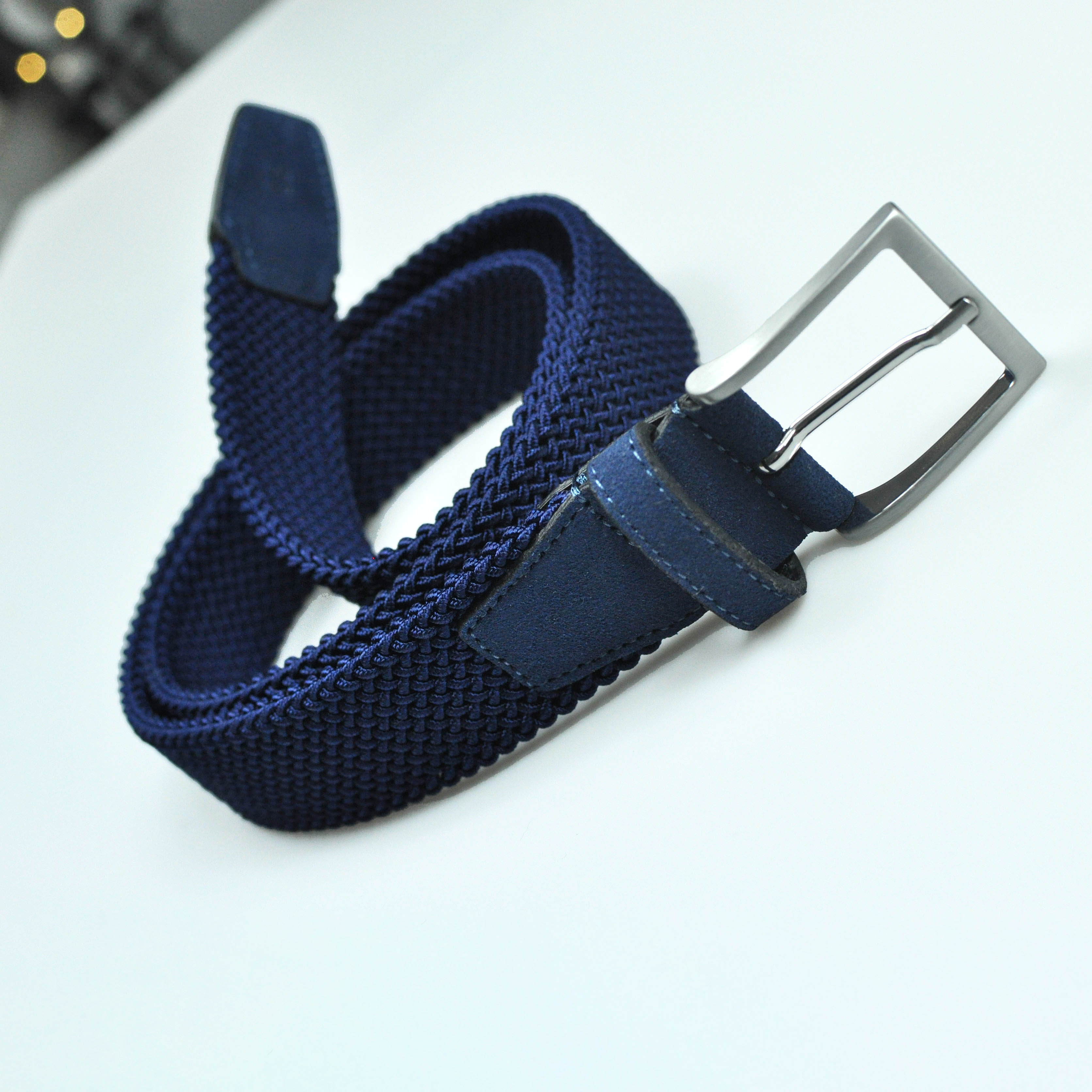 Royal Blue Woven Belt with Royal Blue Suede Trim & Brass Buckle