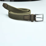 Olive Green Woven Belt with Olive Green Suede Trim & Brass Buckle