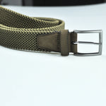 Olive Green Woven Belt with Olive Green Suede Trim & Brass Buckle