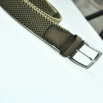 Olive Green Woven Belt with Olive Green Suede Trim & Brass Buckle