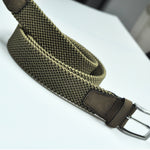 Olive Green Woven Belt with Olive Green Suede Trim & Brass Buckle