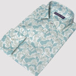 Spread Collar Floral Linen Shirt in Light Teal