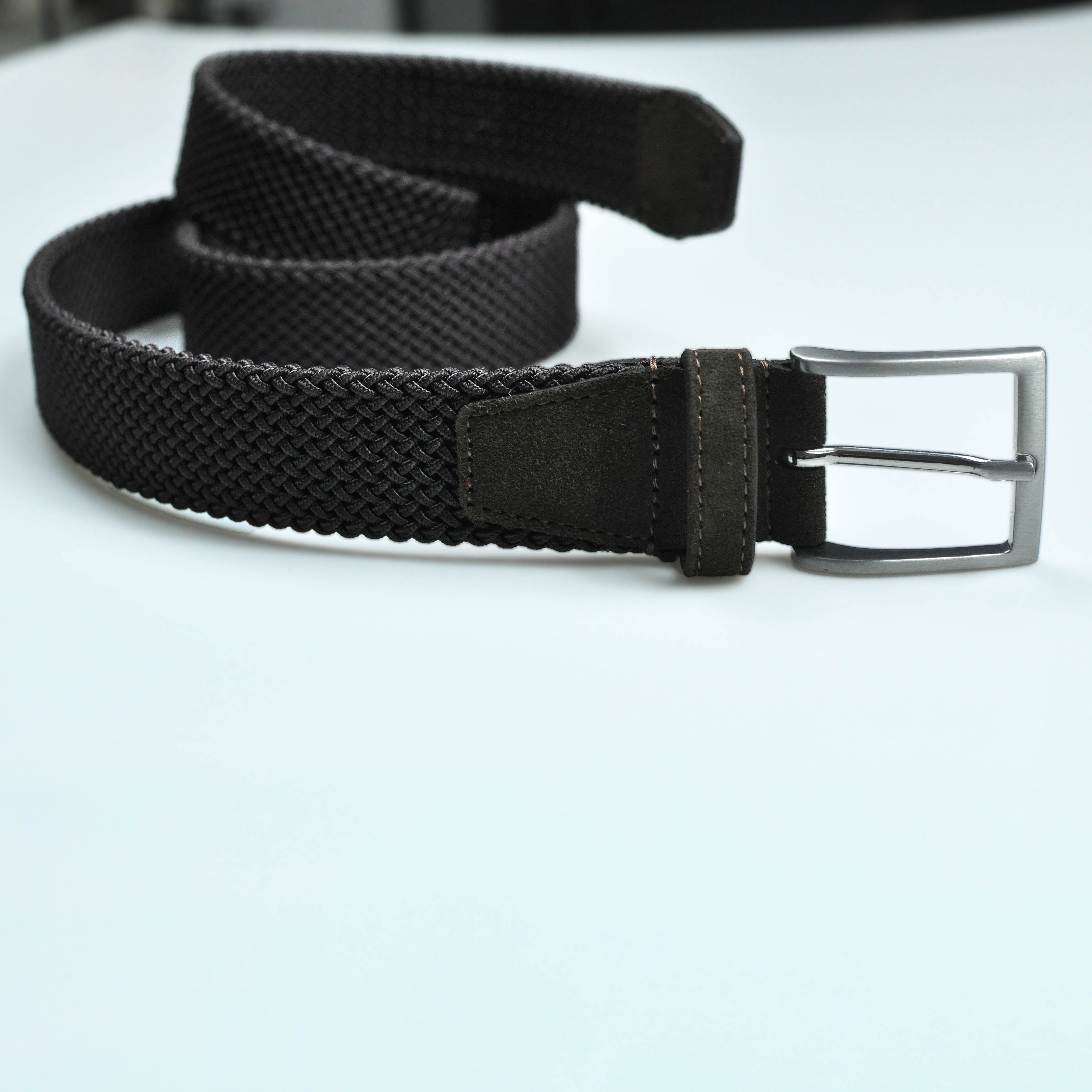 Claret Woven Belt with Claret Suede Trim & Brass Buckle