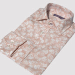 Spread Collar Floral Linen Shirt in Peach
