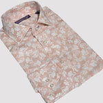 Spread Collar Floral Linen Shirt in Peach