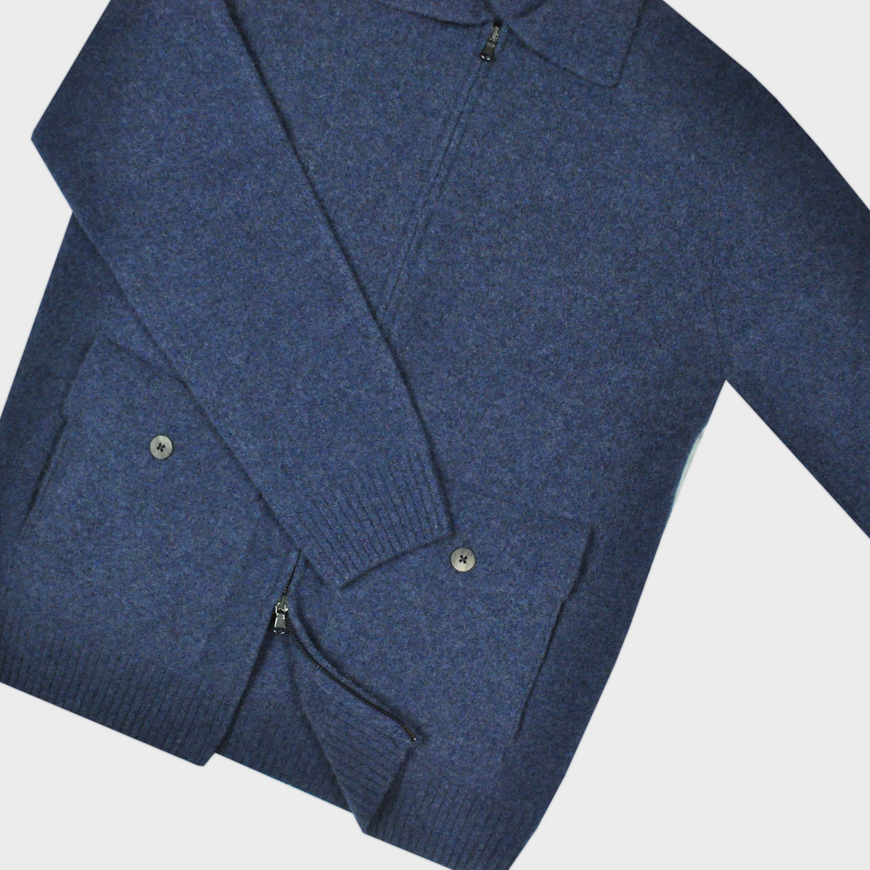 Wool Bomber Zip Cardigan in Denim Blue