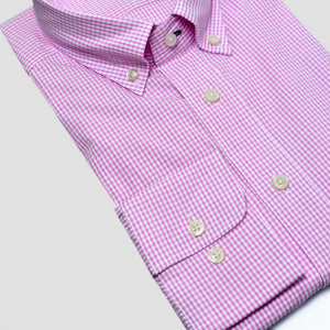 Seersucker Gingham Button Down Shirt in Pink