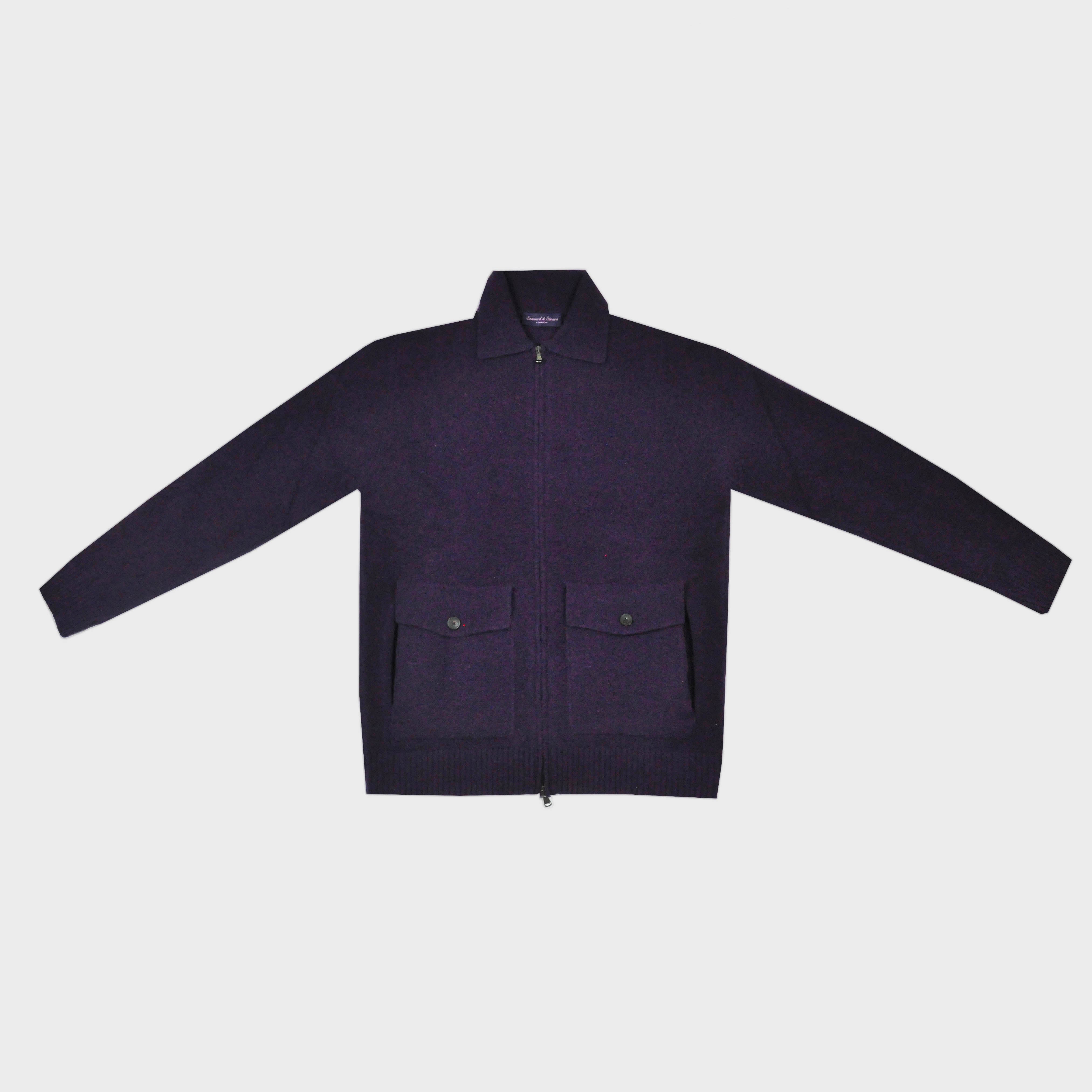 Wool Bomber Zip Cardigan in Claret