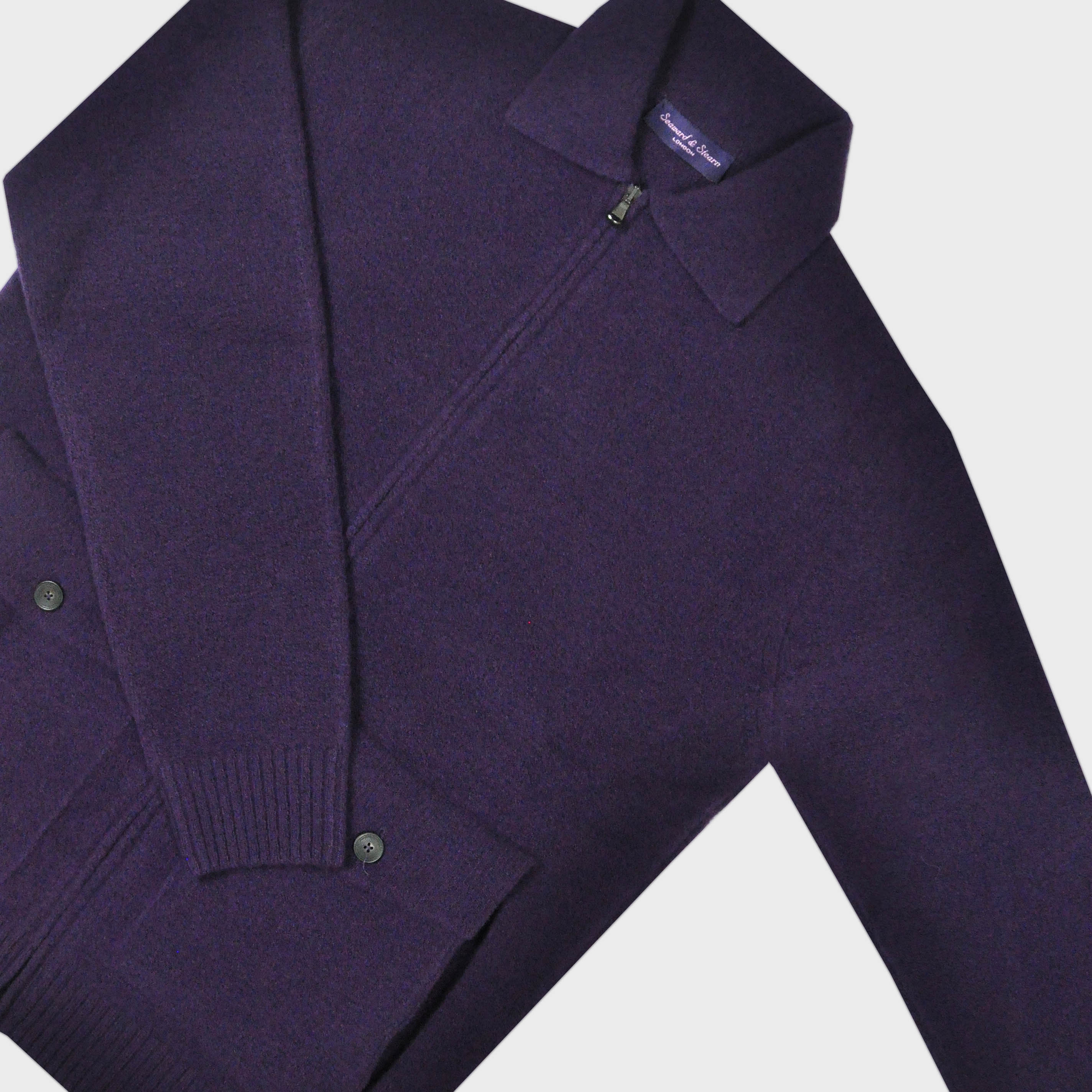 Wool Bomber Zip Cardigan in Claret