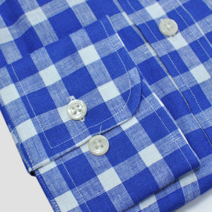 Linen Button Down Gingham Shirt in Royal Blue