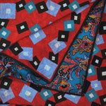 Geo's & Paisley Reversible Panama Silk Pocket Square in Reds & Blues