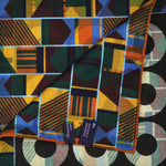 Hoops & Aztec Reversible Panama Silk Pocket Square in Brown & Green & Blue