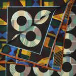 Hoops & Aztec Reversible Panama Silk Pocket Square in Brown & Green & Blue